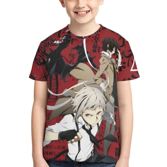 Kids 3D Graphic Bungo Stray Dogs T-Shirts, Novelty Shirts Crewneck Short Sleeve Tees for Youth Boys Girls