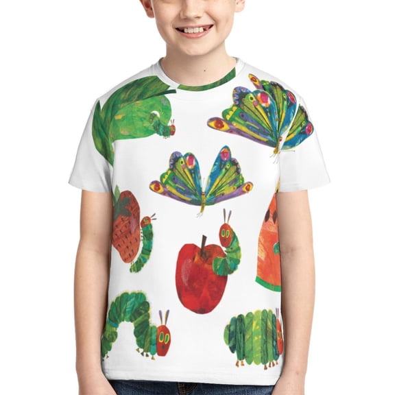 Kids 3D Graphic Hungry Caterpilla T-Shirts, Novelty Shirts Crewneck Short Sleeve Tees for Youth Boys Girls