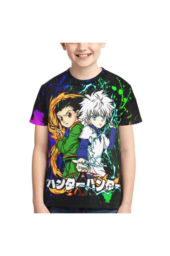 Kids 3D Graphic Hunter X Hunte Gon Killua T-Shirts, Novelty Shirts Crewneck Short Sleeve Tees for Youth Boys Girls