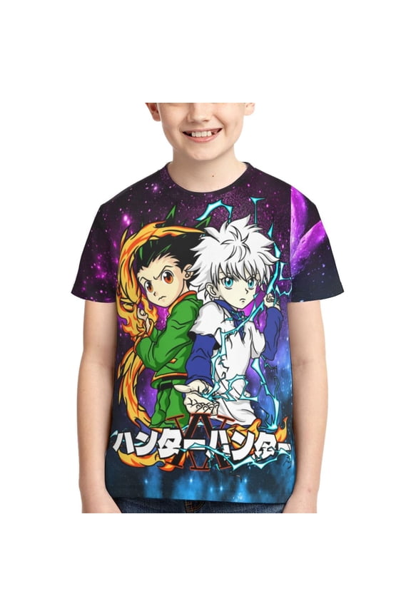Kids 3D Graphic Hunter X Hunte Gon Killua T-Shirts, Novelty Shirts Crewneck Short Sleeve Tees for Youth Boys Girls