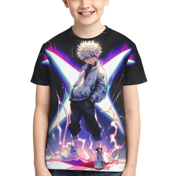 Kids 3D Graphic Hunter X Hunte Killua Lightning T-Shirts, Novelty Shirts Crewneck Short Sleeve Tees for Youth Boys Girls