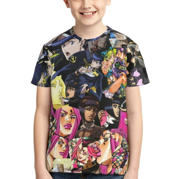 Kids 3D Graphic JoJo Bizarre Adventure T-Shirts, Novelty Shirts Crewneck Short Sleeve Tees for Youth Boys Girls