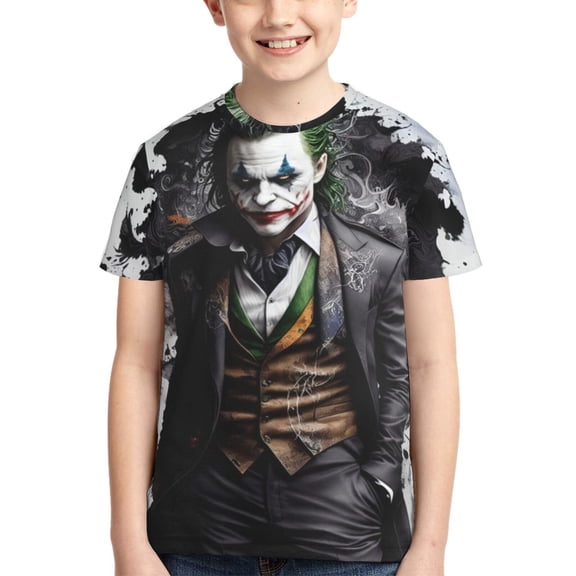Kids 3D Graphic Joker T-Shirts, Novelty Shirts Crewneck Short Sleeve Tees for Youth Boys Girls