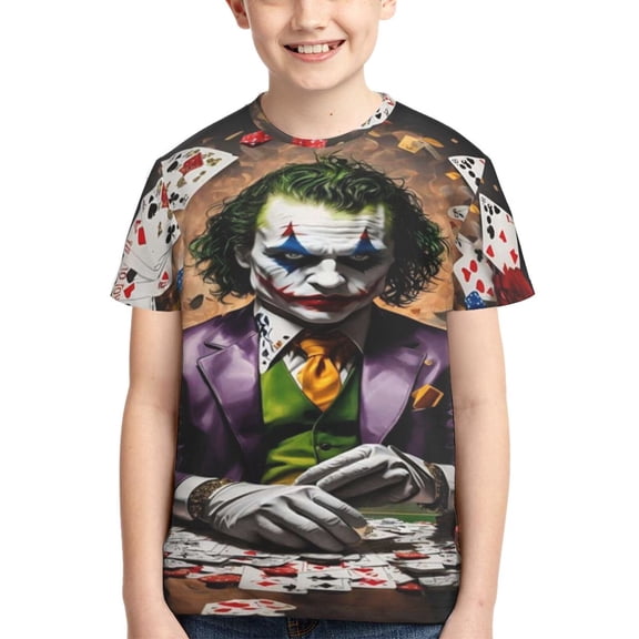 Kids 3D Graphic Joker T-Shirts, Novelty Shirts Crewneck Short Sleeve Tees for Youth Boys Girls