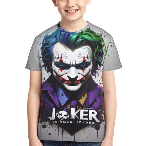 Kids 3D Graphic Joker T-Shirts, Novelty Shirts Crewneck Short Sleeve Tees for Youth Boys Girls