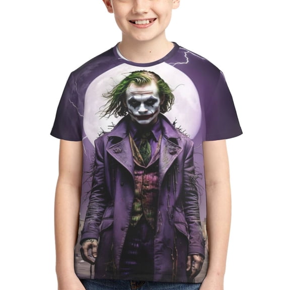 Kids 3D Graphic Joker T-Shirts, Novelty Shirts Crewneck Short Sleeve Tees for Youth Boys Girls