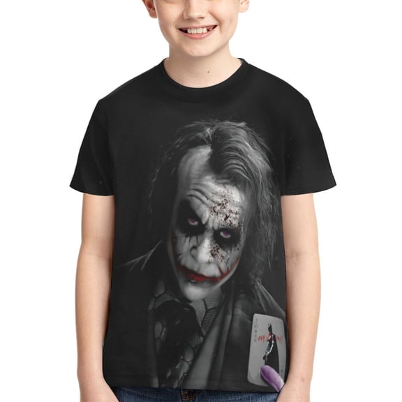 Kids 3D Graphic Joker T-Shirts, Novelty Shirts Crewneck Short Sleeve Tees for Youth Boys Girls