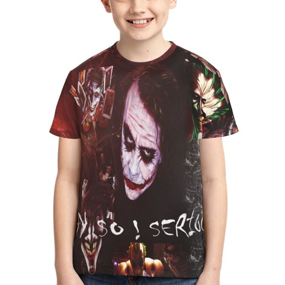 Kids 3D Graphic Joker T-Shirts, Novelty Shirts Crewneck Short Sleeve Tees for Youth Boys Girls