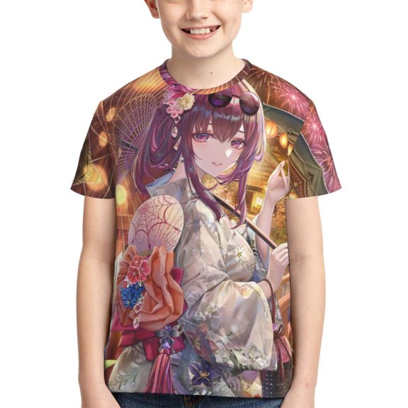 Kids 3D Graphic Kafka Honkai Star Rail T-Shirts, Novelty Shirts Crewneck Short Sleeve Tees for Youth Boys Girls