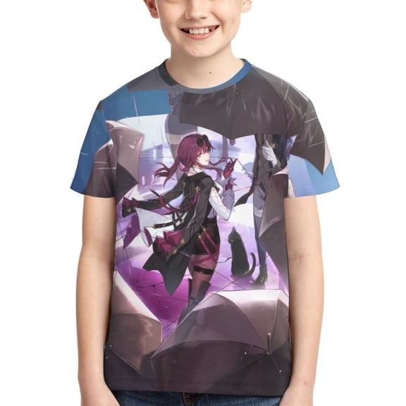 Kids 3D Graphic Kafka Honkai Star Rail T-Shirts, Novelty Shirts Crewneck Short Sleeve Tees for Youth Boys Girls