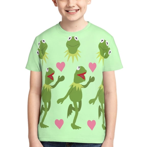 Kids 3D Graphic Ke-Rmit The Fro T-Shirts, Novelty Shirts Crewneck Short Sleeve Tees for Youth Boys Girls