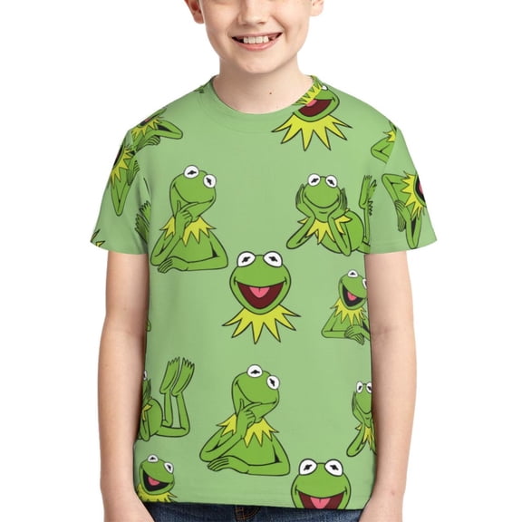 Kids 3D Graphic Ke-Rmit The Fro T-Shirts, Novelty Shirts Crewneck Short Sleeve Tees for Youth Boys Girls