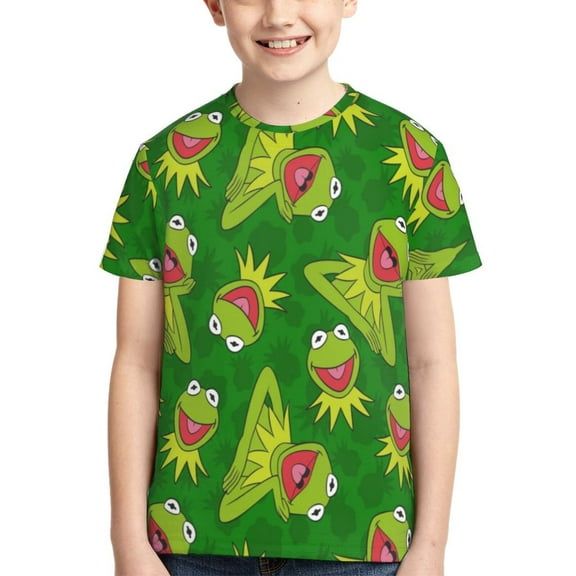 Kids 3D Graphic Ke-Rmit The Fro T-Shirts, Novelty Shirts Crewneck Short Sleeve Tees for Youth Boys Girls