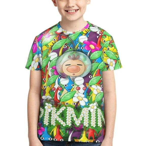 Kids 3D Graphic Pikmin T-Shirts, Novelty Shirts Crewneck Short Sleeve Tees for Youth Boys Girls