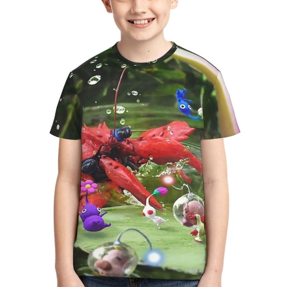 Kids 3D Graphic Pikmin T-Shirts, Novelty Shirts Crewneck Short Sleeve Tees for Youth Boys Girls