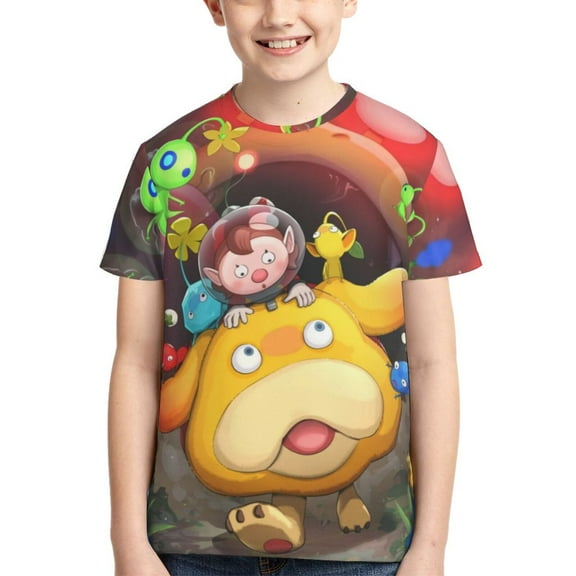 Kids 3D Graphic Pikmin T-Shirts, Novelty Shirts Crewneck Short Sleeve Tees for Youth Boys Girls