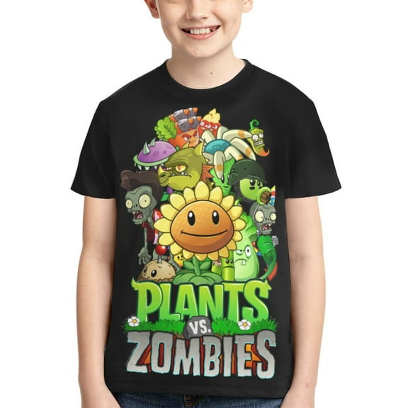 Kids 3D Graphic Plants vs Zombi-e T-Shirts, Novelty Shirts Crewneck Short Sleeve Tees for Youth Boys Girls