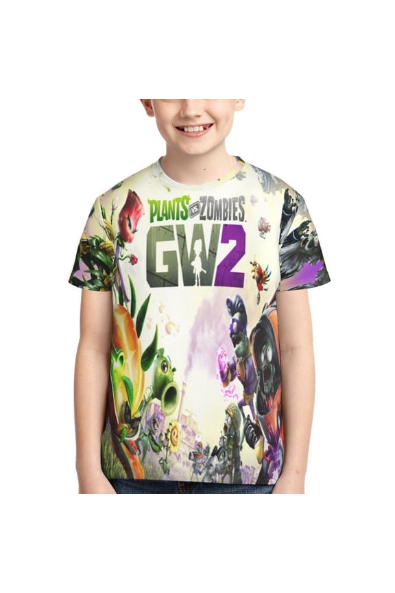 Kids 3D Graphic Plants vs Zombi-e T-Shirts, Novelty Shirts Crewneck Short Sleeve Tees for Youth Boys Girls