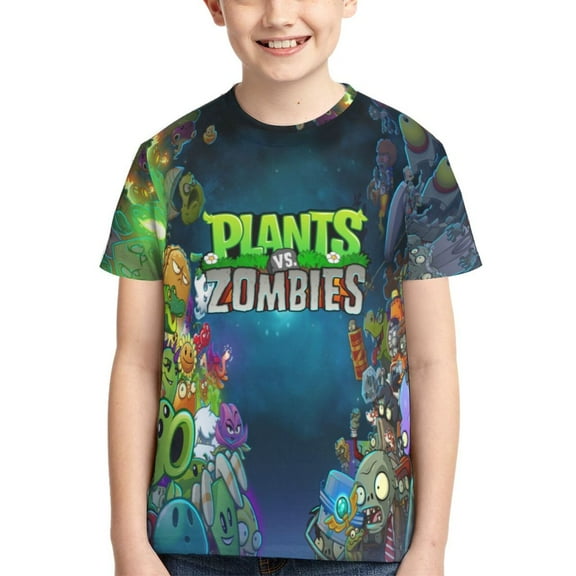 Kids 3D Graphic Plants vs Zombi-e T-Shirts, Novelty Shirts Crewneck Short Sleeve Tees for Youth Boys Girls