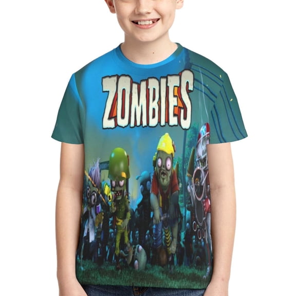 Kids 3D Graphic Plants vs Zombi-e T-Shirts, Novelty Shirts Crewneck Short Sleeve Tees for Youth Boys Girls