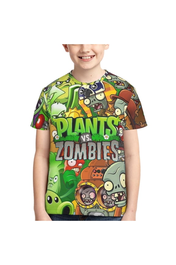 Kids 3D Graphic Plants vs Zombi-e T-Shirts, Novelty Shirts Crewneck Short Sleeve Tees for Youth Boys Girls