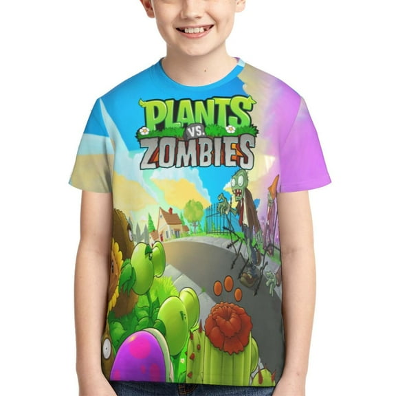Kids 3D Graphic Plants vs Zombi-e T-Shirts, Novelty Shirts Crewneck Short Sleeve Tees for Youth Boys Girls
