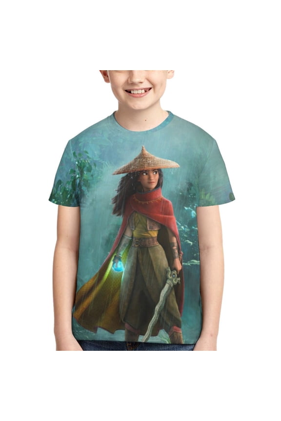 Kids 3D Graphic Ra-ya Last Dragon T-Shirts, Novelty Shirts Crewneck Short Sleeve Tees for Youth Boys Girls
