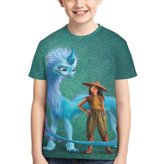 Kids 3D Graphic Ra-ya Last Dragon T-Shirts, Novelty Shirts Crewneck Short Sleeve Tees for Youth Boys Girls