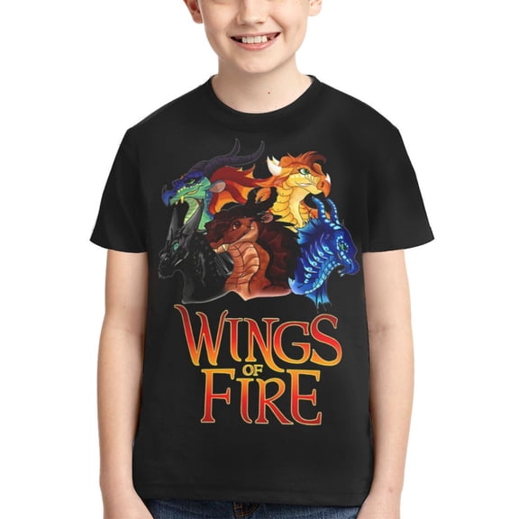 Kids 3D Graphic Wings Dragon Fire T-Shirts, Novelty Shirts Crewneck Short Sleeve Tees for Youth Boys Girls