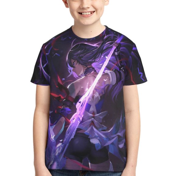 Kids 3D Graphic Seele Honkai Star Rail T-Shirts, Novelty Shirts Crewneck Short Sleeve Tees for Youth Boys Girls