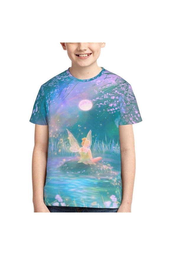 Kids 3D Graphic Tinker Bell T-Shirts, Novelty Shirts Crewneck Short Sleeve Tees for Youth Boys Girls