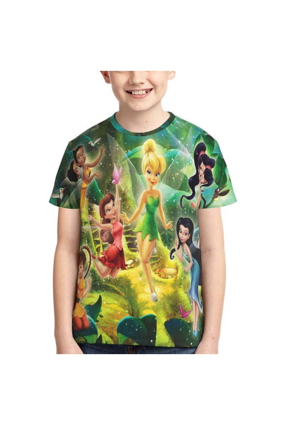Kids 3D Graphic Tinker Bell T-Shirts, Novelty Shirts Crewneck Short Sleeve Tees for Youth Boys Girls