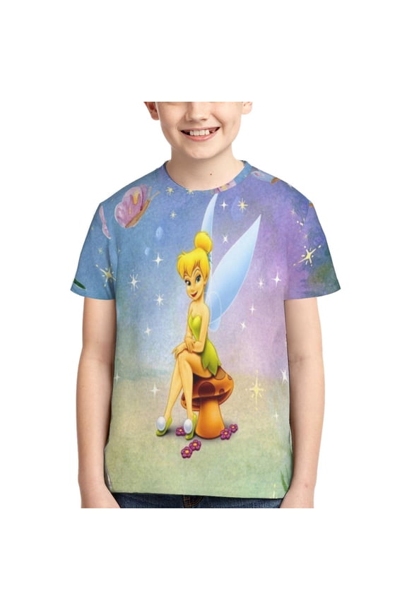 Kids 3D Graphic Tinker Bell T-Shirts, Novelty Shirts Crewneck Short Sleeve Tees for Youth Boys Girls