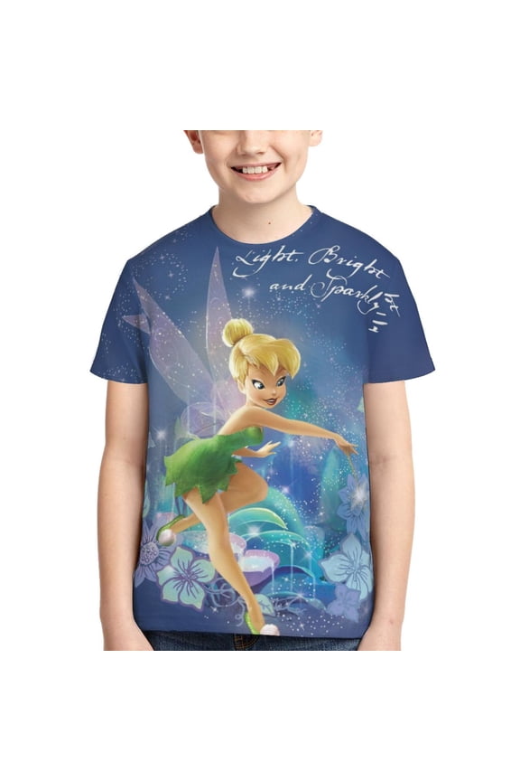 Kids 3D Graphic Tinker Bell T-Shirts, Novelty Shirts Crewneck Short Sleeve Tees for Youth Boys Girls