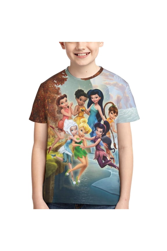 Kids 3D Graphic Tinker Bell T-Shirts, Novelty Shirts Crewneck Short Sleeve Tees for Youth Boys Girls