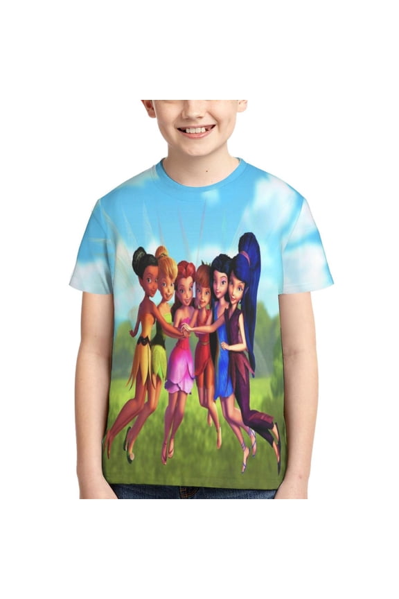 Kids 3D Graphic Tinker Bell T-Shirts, Novelty Shirts Crewneck Short Sleeve Tees for Youth Boys Girls