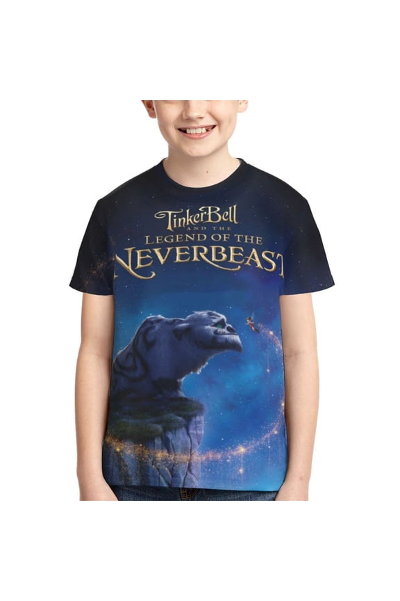 Kids 3D Graphic Tinker-bel Legend of the Never Beast T-Shirts, Novelty Shirts Crewneck Short Sleeve Tees for Youth Boys Girls