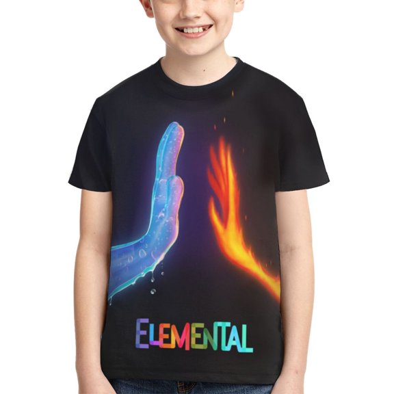 Kids 3D Graphic Water Fire Elementa T-Shirts, Novelty Shirts Crewneck Short Sleeve Tees for Youth Boys Girls