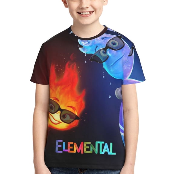 Kids 3D Graphic Water Fire Elementa T-Shirts, Novelty Shirts Crewneck Short Sleeve Tees for Youth Boys Girls