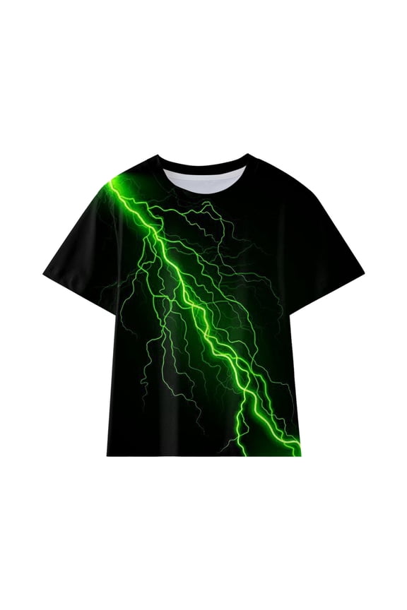 Kids 3D Lightning Bolt Graphic Tee, Boys Funny Short Sleeve Casual Top
