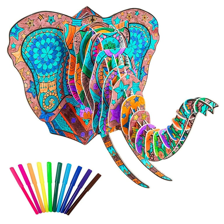 Elephant Canvas Coloring Kit for Kids DIY Gift for Children 