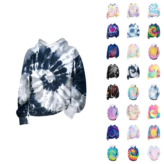 Kids 3D Tie Dye Hoodies Long Sleeve Spring Fall Graphic Hooded Sweatshirt for Boys Girls Pullover Tops