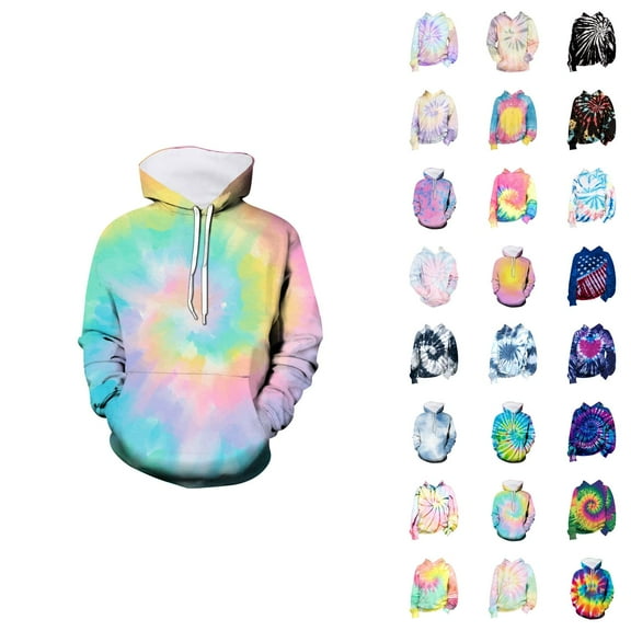 Kids 3D Tie Dye Hoodies Spring Fall Long Sleeve Graphic Hooded Sweatshirt for Boys Girls Pullover Tops
