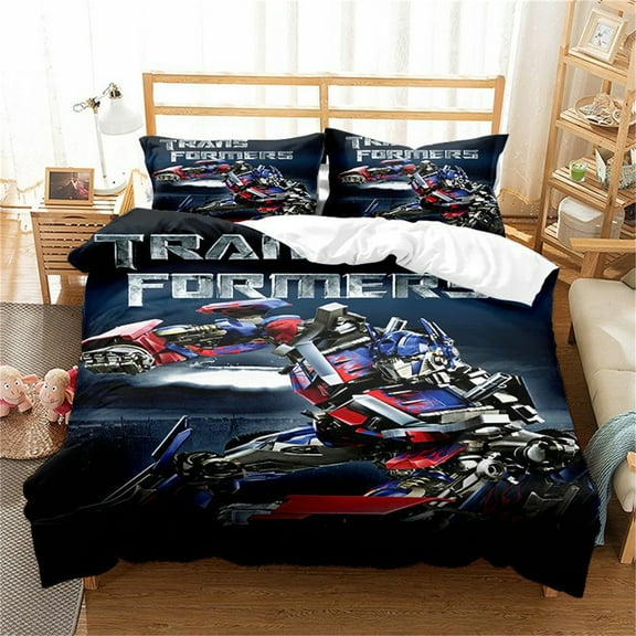 Kids 3pcs Bedding Duvet Cover Set Full Size Light-Weight Quilt Cover Bumblebee Optimus Prime Duvet Cover for All Season