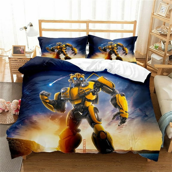 Kids 3pcs Bedding Duvet Cover Set Full Size Light-Weight Quilt Cover Bumblebee Optimus Prime Duvet Cover for All Season