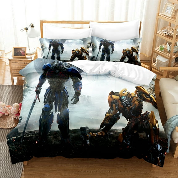 Kids 3pcs Bedding Duvet Cover Set Full Size Light-Weight Quilt Cover Bumblebee Optimus Prime Duvet Cover for All Season