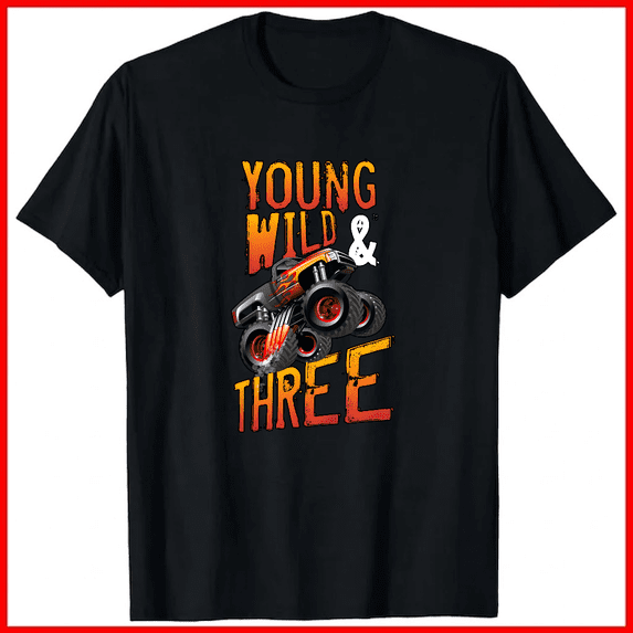 Kids 3rd Birthday Boy Monster Truck Rule Jam Three Years Unisex T-Shirt V17564, up to size 5XL
