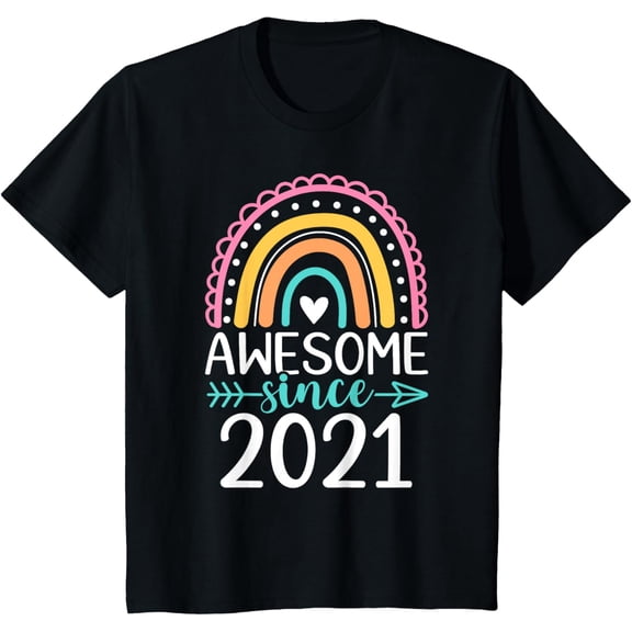 Kids 3rd Birthday Shirt Girl Awesome Since Born In 2021, Toddler T-ShirtMen's and women's gift, black and white T-shirt, size: Extra large S-4XL