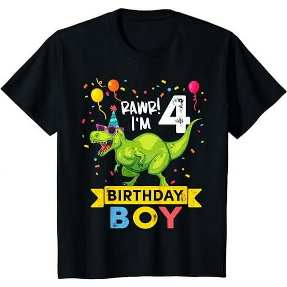 Kids 4 Year Old Shirt 4th Birthday Boy T Rex Dinosaur T Shirt T-Shirt