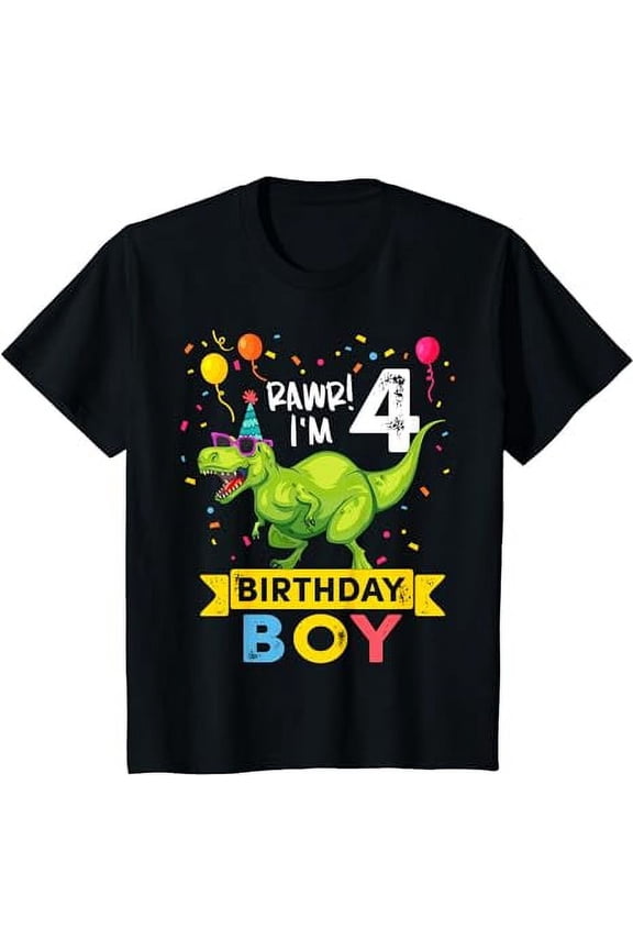 Kids 4 Year Old Shirt 4th Birthday Boy T Rex Dinosaur T Shirt T-Shirt